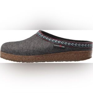 Haflinger Gray Felt Slip-On Mule with Patterned Trim